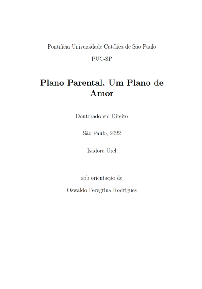 Primeira página da tese sobre Plano Parental